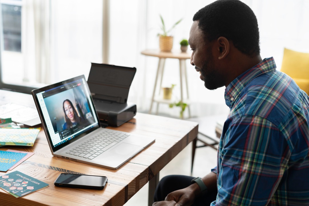 man participating in online mental health first aid training