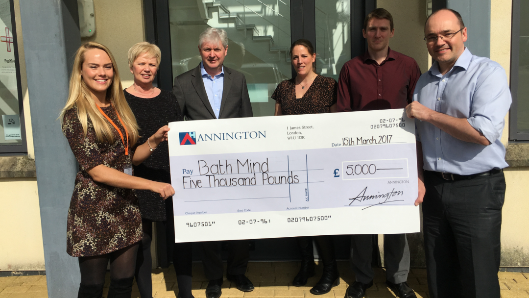 Annington Group presenting a cheque to Bath Mind