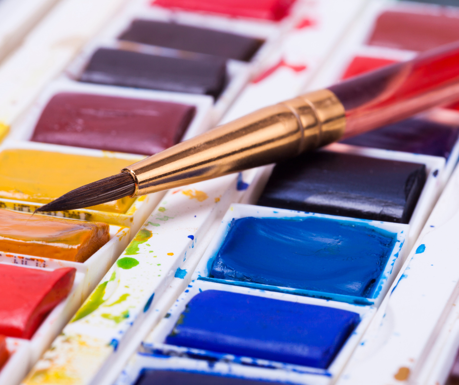 A palette of watercolour paints