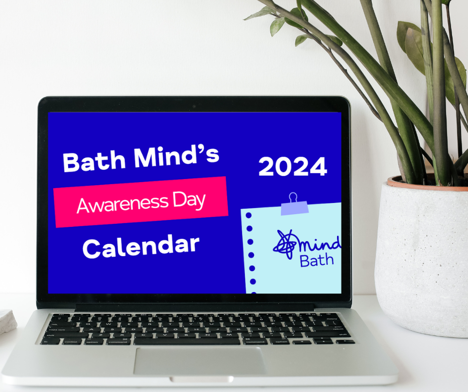 Bath Mind 2024 Awareness Day Calendar displayed on a laptop.