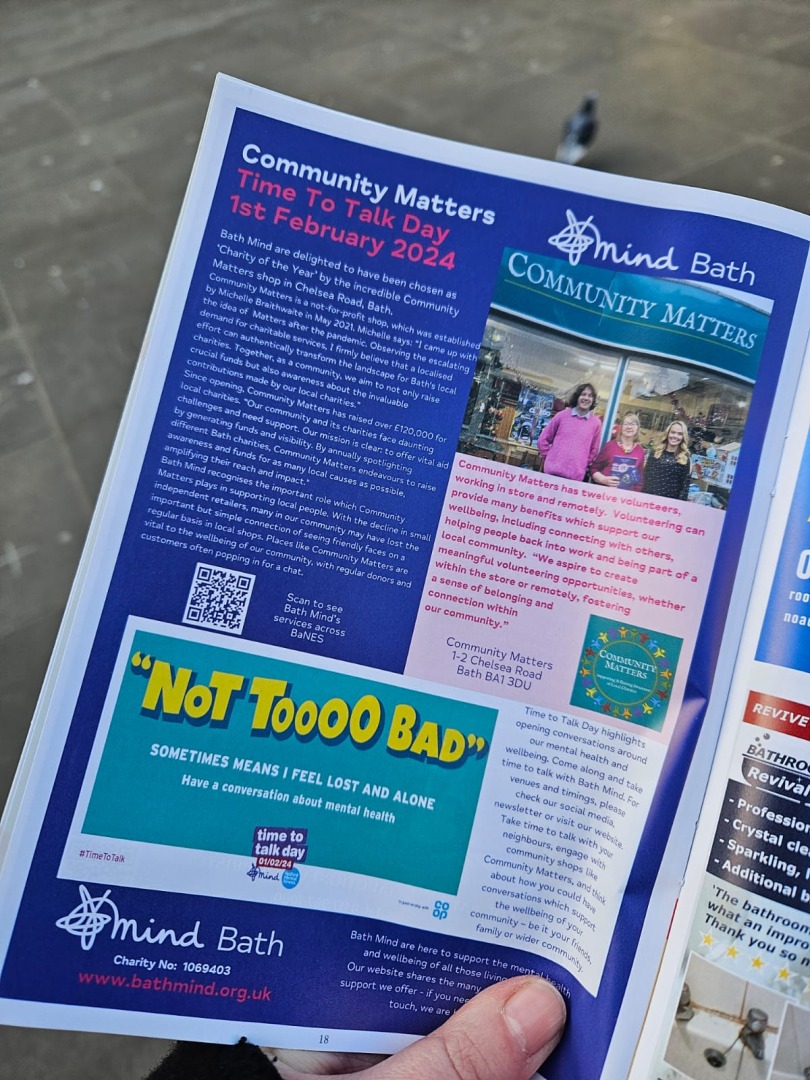 A magazine page showing an article about Bath Mind and Community Matters