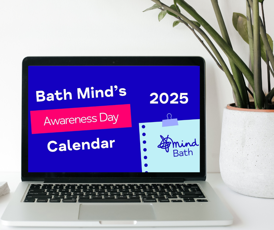 A computer showing Bath Mind's 2025 Awareness Day Calendar