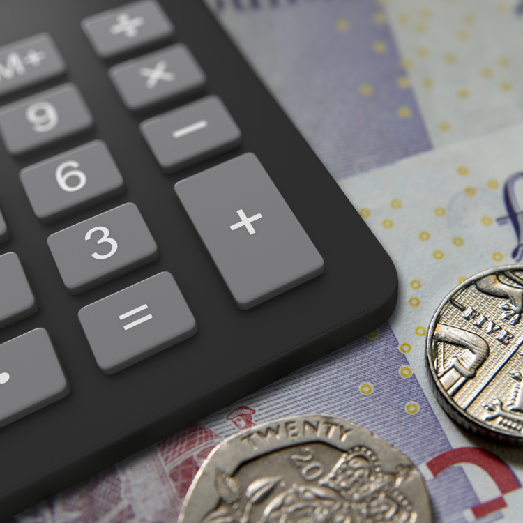 a calculator and some money